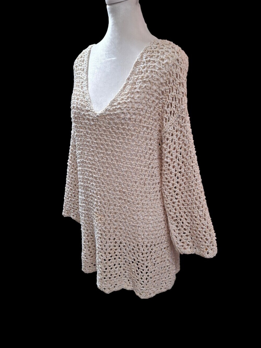 Lou & Grey Crochet Long Sleeve Open Knit Beige Tunic Cover-Up   Women Size Small - Picture 4 of 16